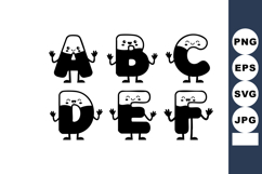 Alphabet characters A to F with happy faces and waving hands Product Image 1