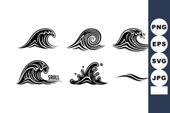 Ocean wave vector icons set with dynamic water splash silhou Product Image 1