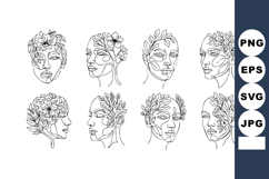 Female face line art vector with floral elements Product Image 1