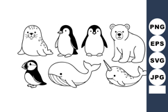 Cute cartoon Arctic animals including seal penguins polar be Product Image 1