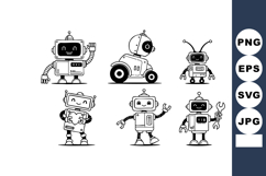 Cute different style smiling robots waving and holding tools Product Image 1