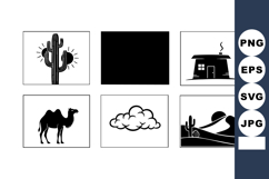 Black and white vector icons of desert elements cactus camel Product Image 1