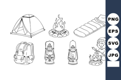 Camping equipment set with tent, backpack, lanterns, campfir Product Image 1