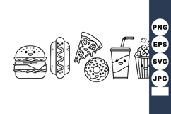 Fast food icons set with burger hot dog pizza donut soda and Product Image 1