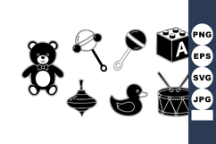 Baby toys vector set with teddy bear rattle block spinning t Product Image 1