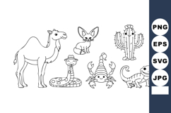 Vector line art of desert animals including camel fennec fox Product Image 1
