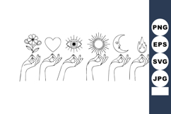 Abstract minimalistic hands holding symbolic icons represent Product Image 1