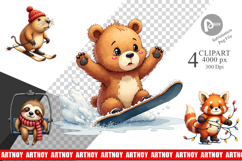 Winter Sports Animals Clipart Product Image 1