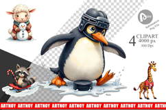 Winter Sports Animals Clipart Product Image 1