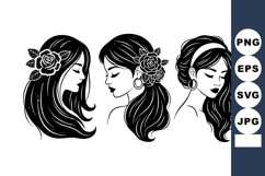 Elegant Women Silhouettes Floral Hair Accessories Vector Product Image 1