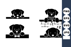 Black Silhouette Puppies Bone Brick Wall Vector Product Image 1