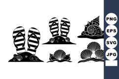 Black White Flip Flops Seashells Vector Illustration Product Image 1
