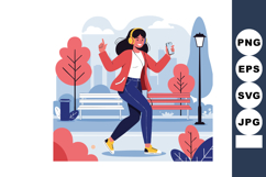 Young Woman Walking in Park Listening to Music with Smartpho Product Image 1