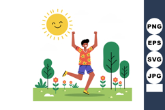 Happy young person jumping in sunny garden with green trees Product Image 1