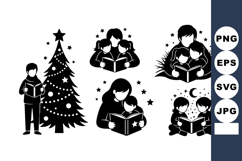 Family Reading Christmas Stories Around Tree Silhouette Product Image 1
