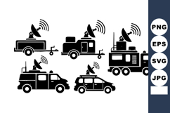 Communication Satellite Trucks Vector Illustrations Set Product Image 1