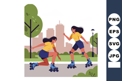 Young women roller skating in city park wearing yellow tops Product Image 1