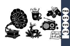 Vintage Winter Holiday Silhouettes with Gramophone Product Image 1