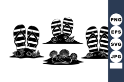 Black White Striped Flip Flops Vector Illustration Product Image 1