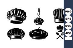 Set of Black Chef Hats and Cooking Tools Vector Product Image 1