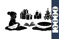 Silhouette Child Winter Hat Christmas Gifts Scene Product Image 1