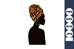 African woman silhouette with colorful headwrap and hoop ear Product Image 1