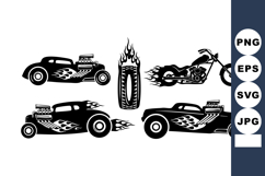 Vintage Hot Rod Cars Flaming Motorcycle Vector Product Image 1