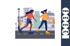 Two women roller skating outdoor urban street activity casua Product Image 1