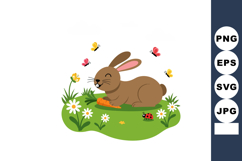 Brown rabbit resting on grass with carrot surrounded by butt Product Image 1