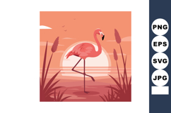 Flamingo standing in water at sunset with pink and orange hu Product Image 1
