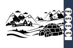 Black and White Mountain Village with Igloos Vector Product Image 1
