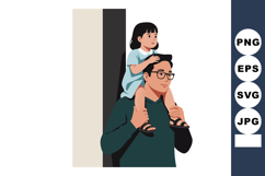 Father carrying daughter on shoulders in casual setting fami Product Image 1