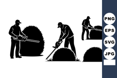 Gardener Trimming Bush With Chainsaw Silhouette Vector Product Image 1