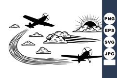 Vintage Airplanes Flying With Cloud Trails Sunrise Product Image 1