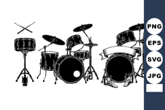 Black and White Drum Set Illustration with Banner Product Image 1