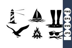 Nautical and Beach Elements Silhouette Set Product Image 1