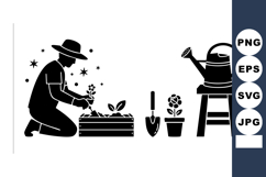 Gardener Planting Flowers Watering Can Silhouette Product Image 1