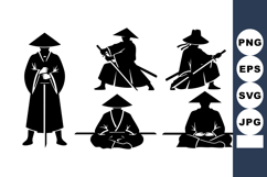 Silhouettes of Samurai Warriors with Swords Hats Product Image 1