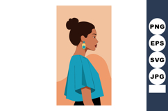 Profile of woman with bun hairstyle wearing teal blouse and Product Image 1