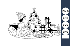 Child Sitting By Christmas Tree With Gifts Vector Product Image 1