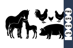 Farm Animal Silhouettes Horses Rooster Hen Pig Product Image 1