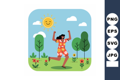 Woman Enjoying Sunny Day Outdoors in Floral Dress with Trees Product Image 1
