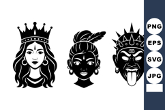 Black Silhouette Queen Tribal Woman Demon Mask Product Image 1