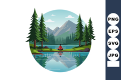 Mountain Landscape with Lake and Person Meditating Surrounde Product Image 1