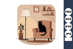 Black Cat Sitting on Brown Armchair in Cozy Living Room with Product Image 1