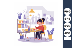 Child drawing and painting at table in colorful creative roo Product Image 1