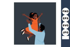 Father lifting daughter joyfully in orange dress with dark b Product Image 1
