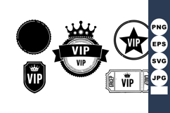 Vintage VIP Badges Crowns Stars Black White Product Image 1