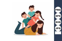 Happy playful mother with three children enjoying family tim Product Image 1