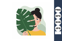 Woman holding large green monstera leaf vector illustration Product Image 1